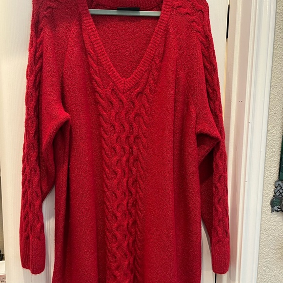Lane Bryant Sweaters - OUTFIT: Red Cable Knit Women's Sweater and Jeans with red cuff.